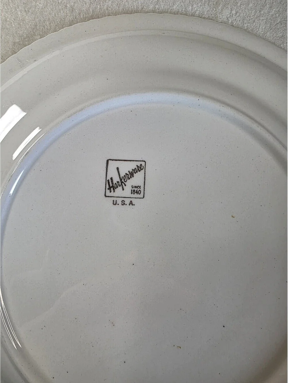 Vintage Harkerware Dinner Plate Blue Leaves Floral Center 10.25” USA
